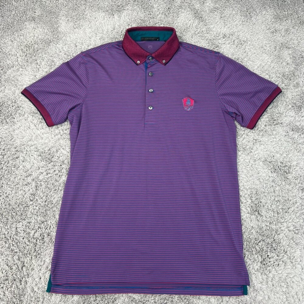 Greyson Polo Shirt Mens Medium Purple Striped Short Sleeve Golf Stretch